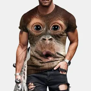 Men's Regular Fit Animal Print Round Neck Tee, Monkey Print Short Sleeve Crew Neck T-shirt for Summer, Casual Comfy Men's Top for Daily Wear