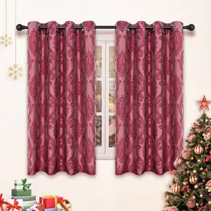NAPEARL Damask Curtains, Gothic Floral Jacquard Window Drapes, Burgundy Curtains for Living Room Bedroom, Set of 2 Panels, 52 x 63 Inch