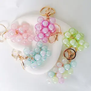 2Pcs Cute Simulation Grape Cluster Keychains, Bubble Jelly Fruit Shape Pendant, Fashion Car Key Bag Ornament, Sweet Daily Decor & Nice Gift for Students,Cute Fruit Keychain Gift for Her,Kawaii Grape Bead Keyring Accessory