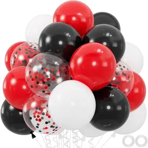 60pcs Red Black White Balloons Kit,12" Party Balloons with Confetti for Class of 2025 Graduation, Birthday, Shower, Racing Car, Poker Card, Casino Party Decorations (66FT Ribbons)
