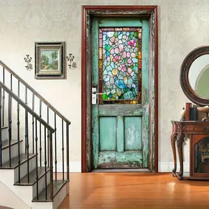 Self-Adhesive Floral Door Sticker, Modern Colorful Glass Effect, Transparent Paper Decorative Decal, Easy Peel & Stick Home Decoration Flower