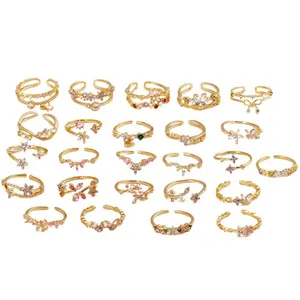 Women's Adjustable Open Ring with Zircon, INS Inspired Sweet Floral Design for Lovely Temperament