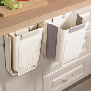Plastic 11L Folding Hanging Trash Can, Gray-White Kitchen Cabinet Waste Bin, Wall-Mounted Compost Bin, Space-Saving Under-Sink Garbage Container