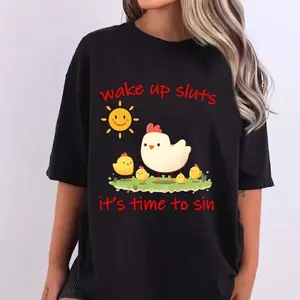 Women’s Cute Chicken Family Graphic Tee Funny Farm Animal Short Sleeve Shirt Cartoon Farm Style Casual Tee for Women Top Womenswear