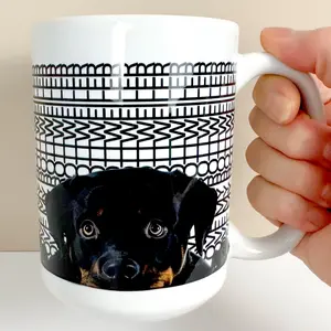 Rottweiler Merch Hidden Message Mug 15oz with Unique Black and White Geometric Design Featuring a Rottweiler Image