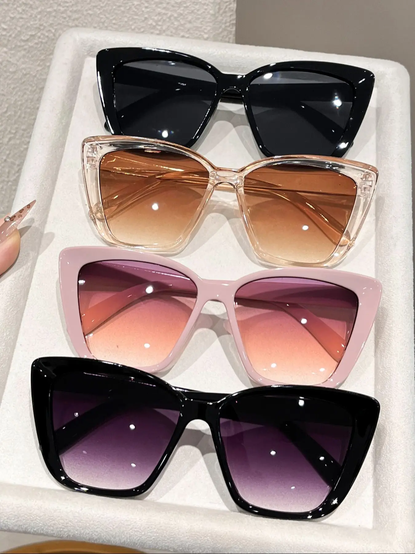 Fashion Cat Eye Summer Trendy Streetwear Plastic Trendy Styling Sunglasses Set, 4 Pairs/5 Pairs, Large Frame, Stylish and Unique Design, Perfect for Daily Wear and Street Photography, Trendy Frames Sunglasses, Trendy Shades