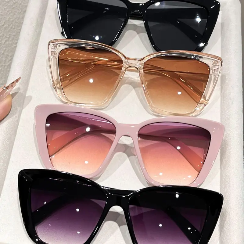 Fashion Cat Eye Summer Trendy Streetwear Plastic Trendy Styling Sunglasses Set, 4 Pairs/5 Pairs, Large Frame, Stylish and Unique Design, Perfect for Daily Wear and Street Photography, Trendy Frames Sunglasses, Trendy Shades, Fashionable Sunglasses