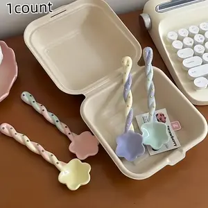 Cute Star Shaped Ceramic Spoon, 1 Count Hand Painted Long Handle Dessert Spoon, Ice Cream Spoon, Kitchen Utensils for Home Use