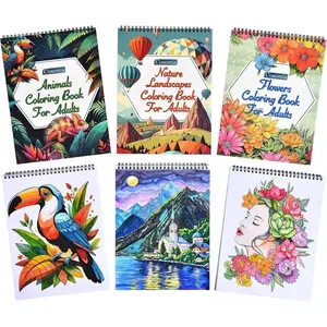 Adult Coloring Books Set, 3 Fun Coloring Books for Adult Relaxation, 60 Pages of Flowers Nature Landscapes Animals, Brain Game for Adults