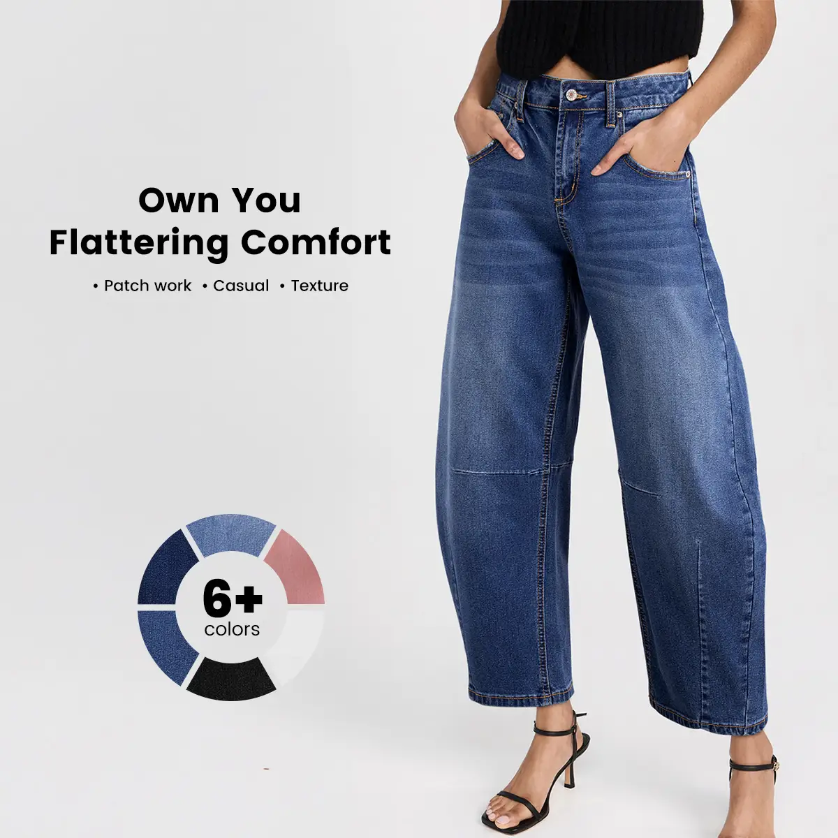 EVALESS Women's Mid Waist Wide Leg Jeans,Baggy Boyfriend Basic Jeans,Casual Y2k Ankle Denim Pants Trouser Barreljeans,2025 Fashion Womenswear Streetwe