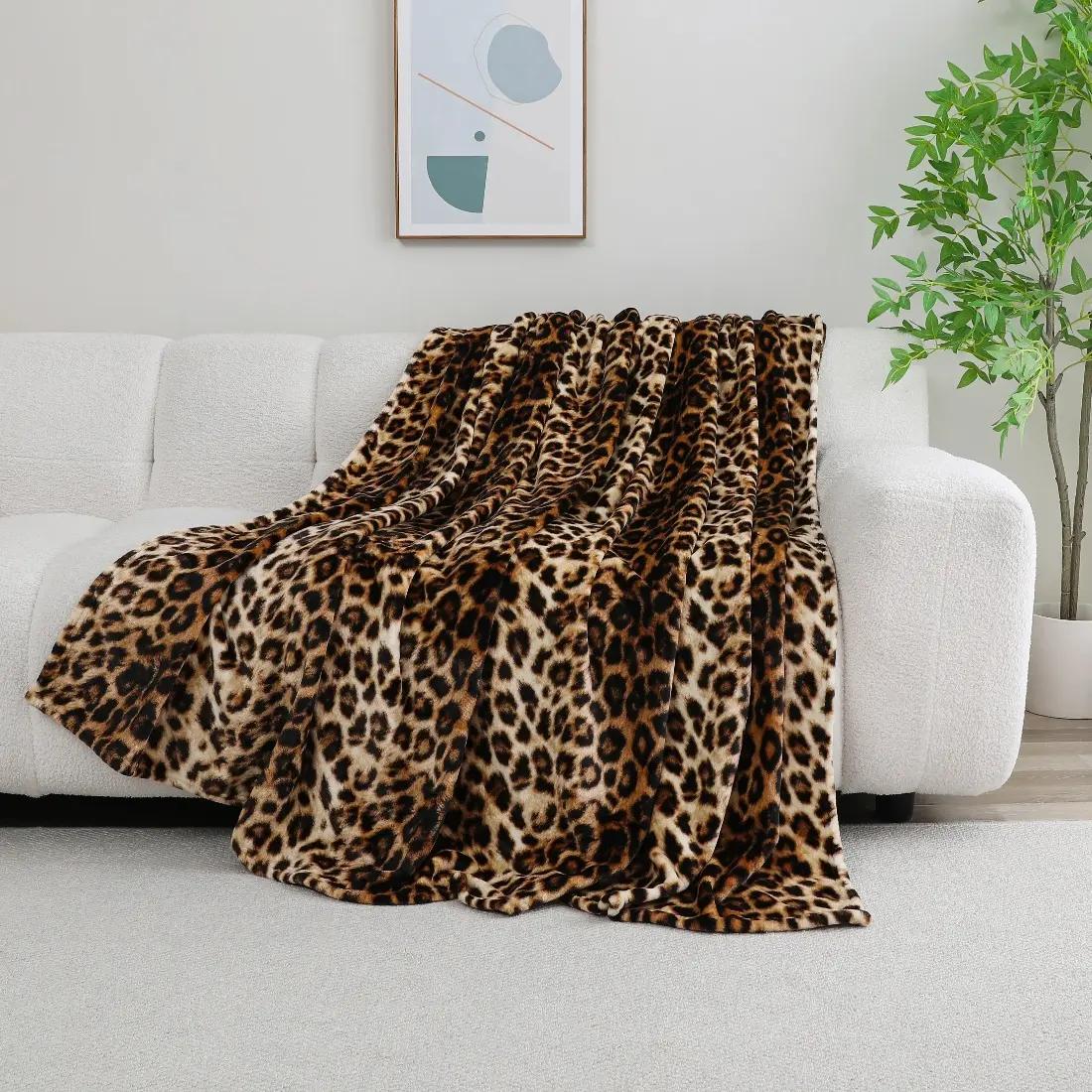 Leopard Print Throw Blanket, Premium Thickened Soft Blanket, No-Shedding Machine Washable Cozy Blanket for Sofa Living Room Decor, Rental Property, Office, Bedroom, Summer Air Conditioning Blanket, Lightweight Home Essential