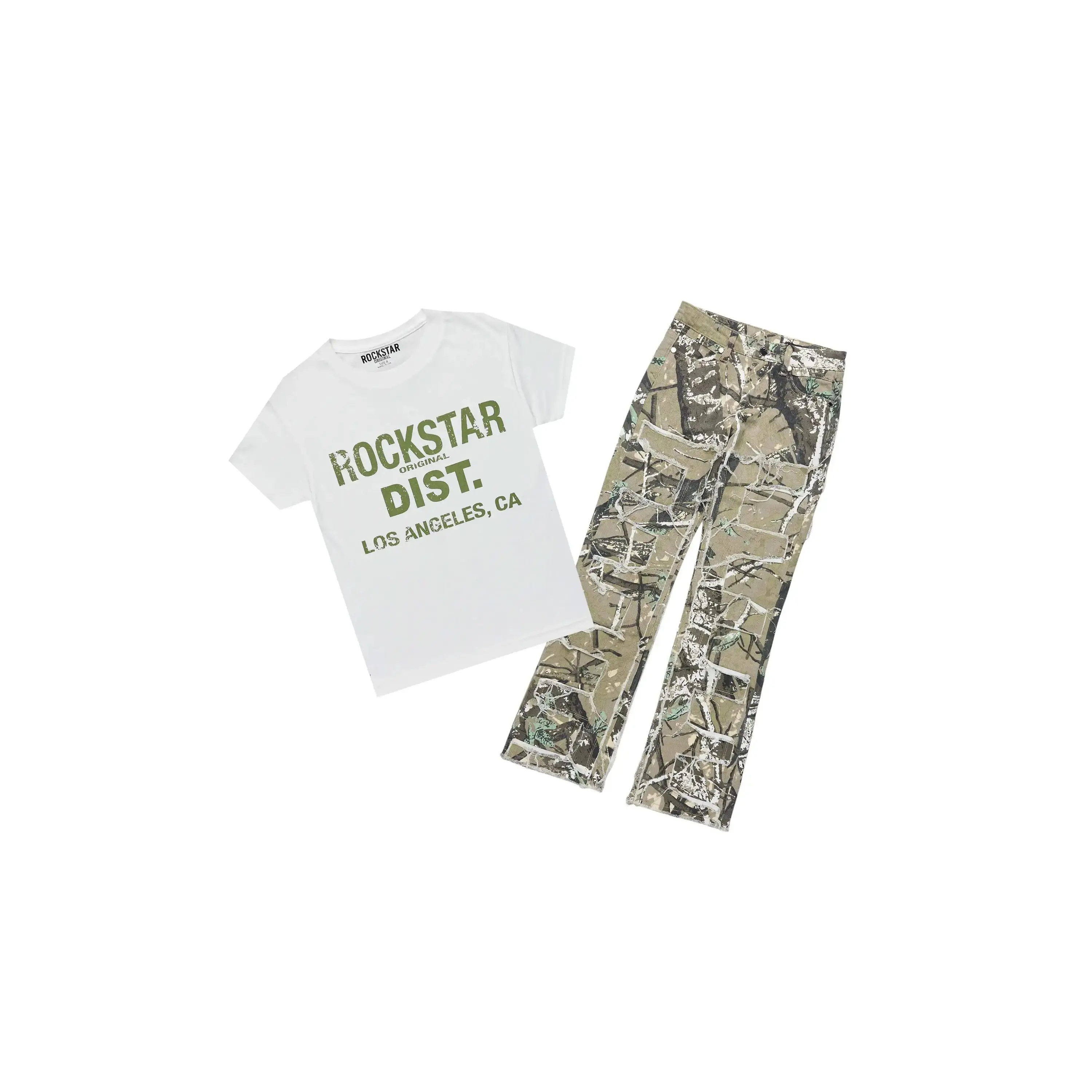Boys Koen White/Camo T-Shirt Stacked Jean Set