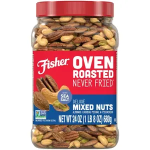 Oven Roasted Never Fried Deluxe Mixed Nuts, 24 Ounces (Pack of 1), Almonds, Cashews, Pecans, Pistachios, Healthy Snacks for Adults, Made with Sea Salt, No Added Oil, Trail Mix, Gluten Free​