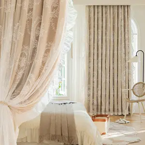 Double Layer Lace Blackout Curtains, Noise Reducing Thermal Insulation Fabric Drapes for Kids Room Bedroom Living Room Study Window Decor