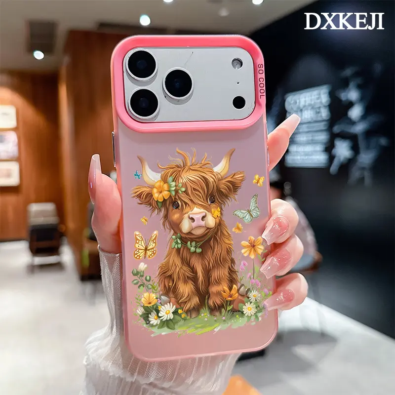 Aesthetic Flowers & Animals Baby Highland Cow Pattern Smartphone Case, Lightweight Customized TPU Back Cover with Shockproof, Anti-Scratch, Durable Resistance for iPhone 17/16 Pro Max/15 Plus/14/13/12/11/Air Plus Mobile Phone Accessories