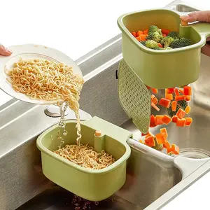 Kitchen Sink Filter Basket, Hanging Sink Filter Basket with One-Button Mesh, Food Collection Tray, Kitchen Organizer