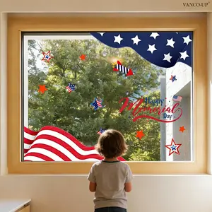 1 Pc 30×60cm Independence Day Stars & Stripes Letters Double-Layer Static Window Clings for Bedroom Kids Room Glass Decor