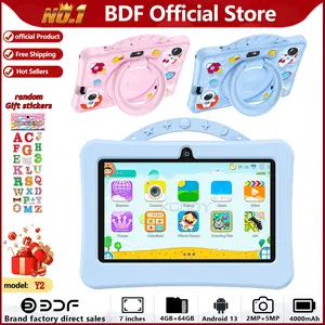 Bdf 7-Inch Kids Tablet, Abs Plastic + Silicone, 4GB RAM+64GB ROM, Quad-Core 1.3ghz, Android 13, 1280x800 IPS Screen, WiFi Parental Control