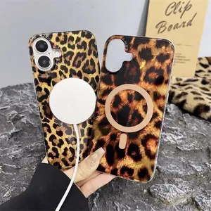 HISTORYOO For iPhone 17 Pro Max 16 15 14 Plus 13 Pro Max For MagSafe Magnetic Case Cool Cheetah Print Gold Leopard Print Pattern Aesthetic Bling Soft Case Cute Clear Sparkle Glossy Shockproof Protective Cover Shell Wireless Charge for Girls Women