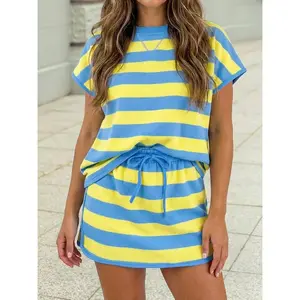 Striped Short Sleeve Top & Skirt Set