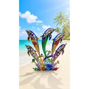 Colorful Dolphin Crystal Sculpture, Rhinestone Dolphin Ocean Decor, Beach House Coastal Art, Dolphin Figurine Gift, Nautical Home Decor