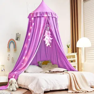 Decor for Kids Bed, Soft Playing Tent Girls Room Decoration, Dreamy Net Bedding, Children Reading Nook Canopies (Purple)