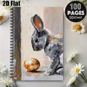 1 Easter Bunny Spiral Notebook, 5.7x8.26 Inch, Cute Rabbit & Golden Egg Design, Durable Coil Binding, Perfect for Easter Gift, Spring Journal, Kids Easter Activity, Daily Note-Taking, School Supplies, Holiday Memory Book [2D] Flat