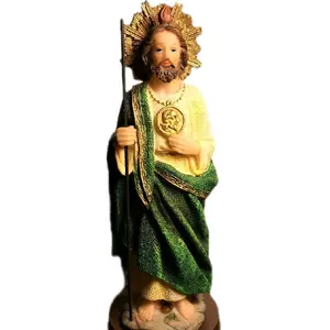 8 Inch San Judas Statue with Golden Halo and Green Robe for Religious Decor