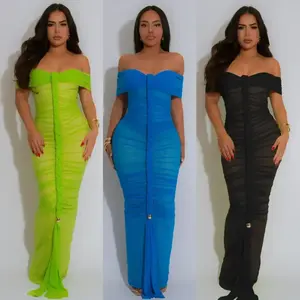 Summer Spring Clothes Women's One-piece Shoulder Fashionable and Sexy Pleated Mesh Extra Long Dress for Summer 2025 Formal Womenswear Light Check Gamis Minimalist Sleeveless Basic