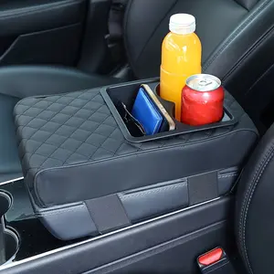 Multi-functional genuine leather car armrest pad, lifting pad, support frame, storage box, car memory foam armrest pad, universal central control cup
