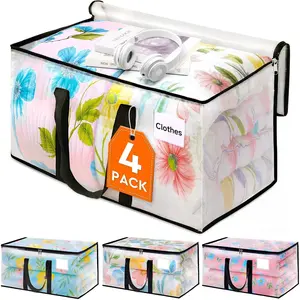 Clear Moving Bags Heavy Duty 4 Pack, Storage Bags with Zipper, Extra Reinforced Handles & Waterproof Packing Boxes for Moving, Camping, Home Organization 93L/24Gal (28.7"x14.2"x14")