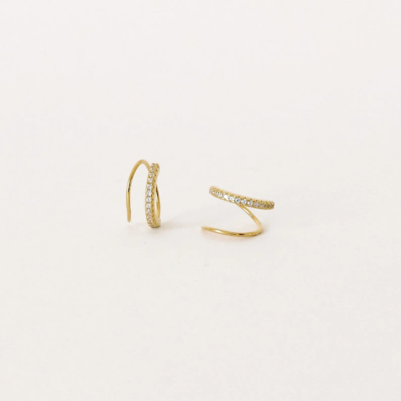 River Pave Wire Huggies by Caitlyn Minimalist - Dainty Diamond Spiral Threader Earrings - Gold Huggie Hoop Earrings - Minimalist Jewelry - Gift for Her