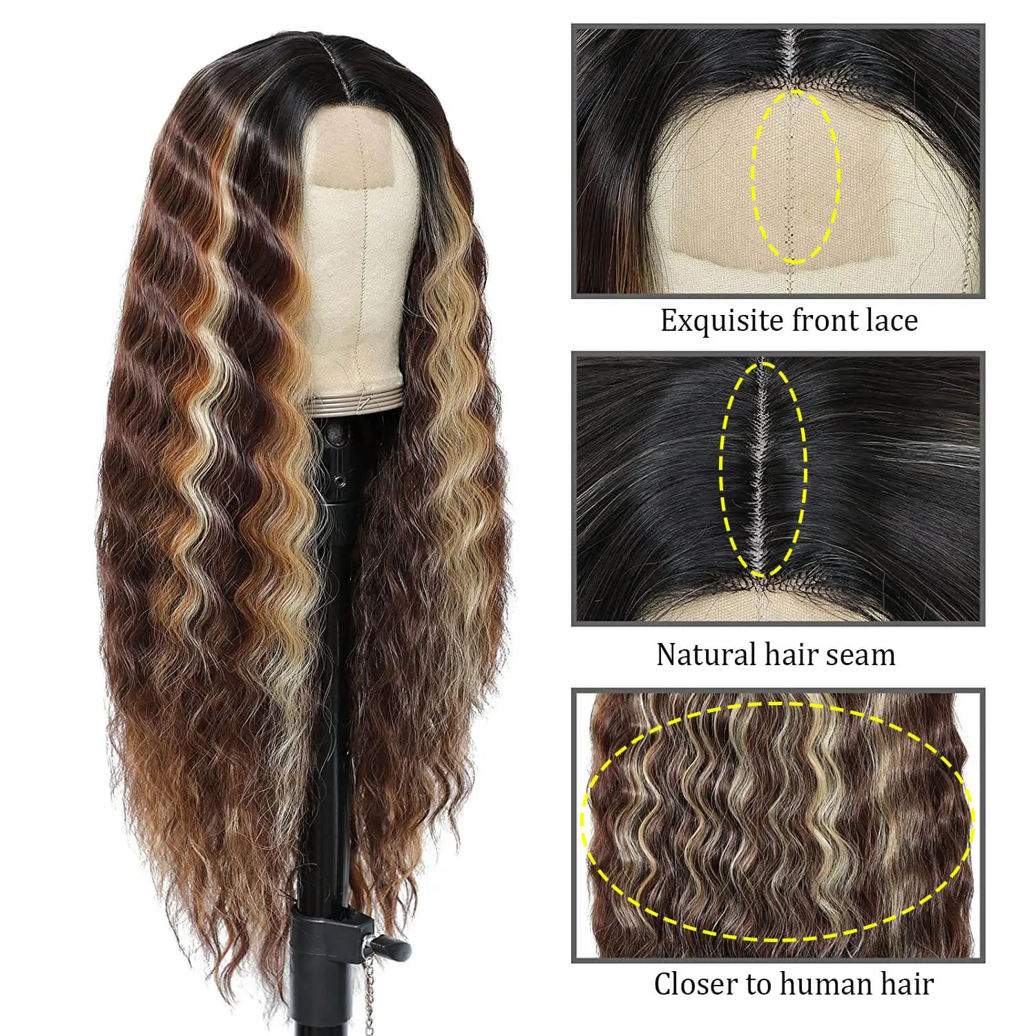 Wig Small Lace Center Deep Wave YKW-002 28 Inches Long Curly Hair Without Bangs High Temperature Silk Hairpiece for Any Skin Color