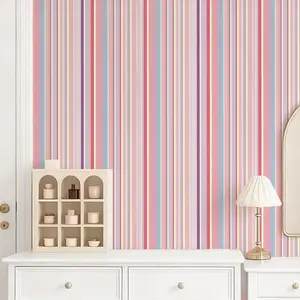 Multicolor Striped Peel-And-Stick Wallpaper Roll, Removable Self-Adhesive Wall Decor, Ideal for Living Room, Girl's Bedroom, Kids' Room