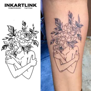 INKARTLINK Tattoo Tech, 2 Sheets Semi-Permanent Temporary Tattoos ,Floral Embrace,Adult Art Design,Lasts 1-2 Weeks, Waterproof, Realistic Look, No Adhesive, No Reflection,For Man And Woman,Ideal for Swimming, Party