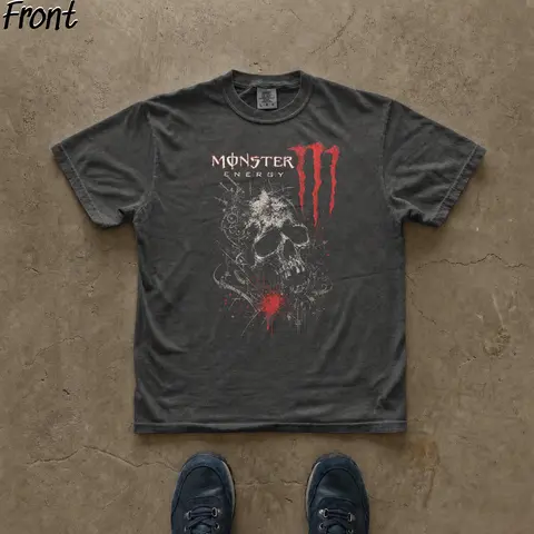 Women's 100% Cotton Printed Round Neck Shortsleeve Tshirt - Vintage Monster Energy Gothic Skull Graphic T Shirts, Fitted Cut, Y2K Grunge Emo Casual Streetwear, Heavy Metal Merch, Lightweight Top