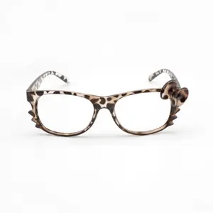 Kawaii Y2K Kitty Leopard Print Glasses for Women, Cute Fashion Cartoon Nerd Frame Trendy Decorative Eyewear for Daily Outfits Cosplay