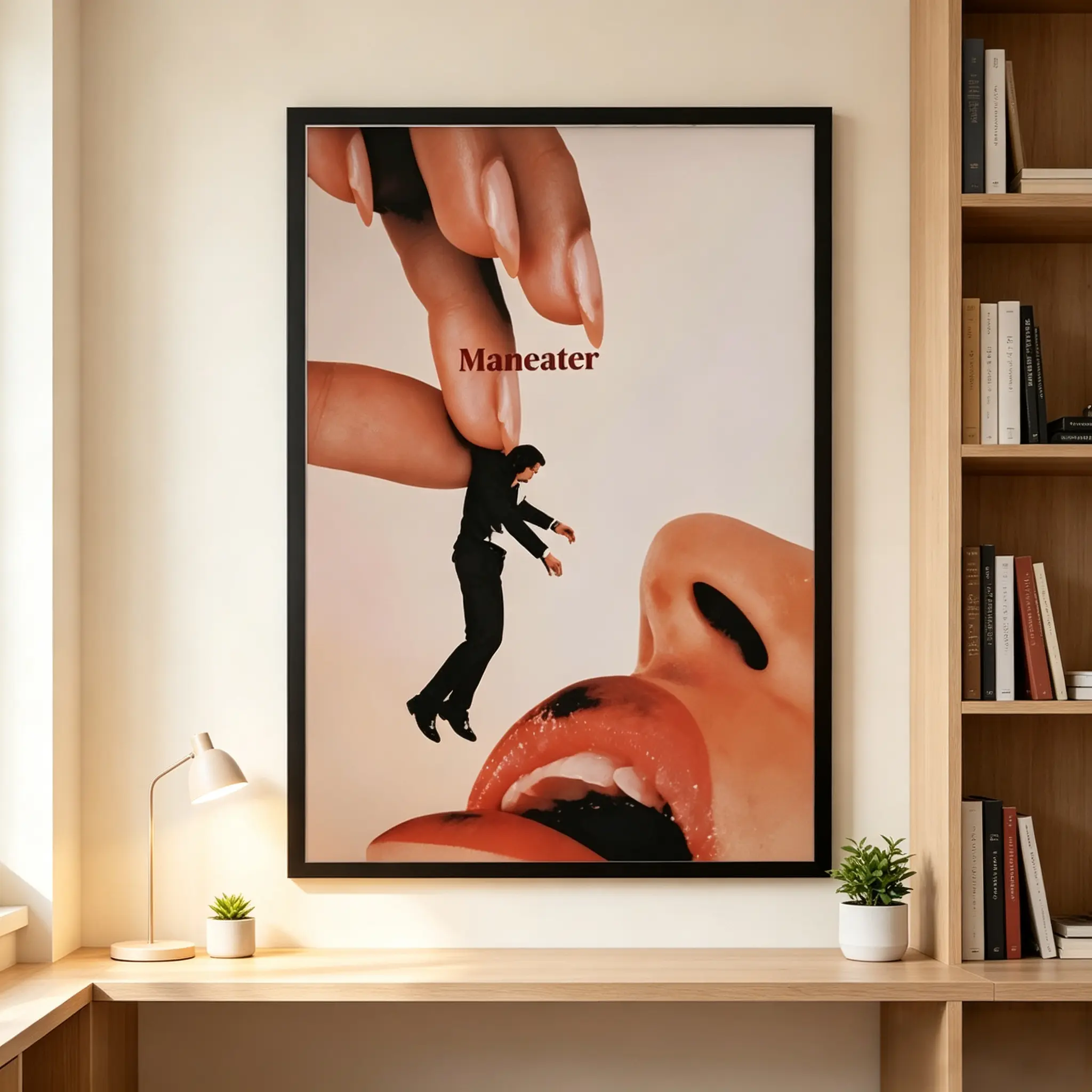 Surreal Giant-Lipped Cannibal Unframed Wall Print, Bold Contemporary Pop Art, Creative Figurative Poster for Girls' Room Decor, Collectible Gifts