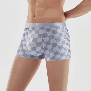 Men's Cooling Antibacterial Modal Plaid Print Boxer Briefs - Seamless Breathable Underwear for All-Day Comfort