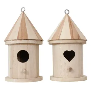 2 Pack Wood Bird House with Perch Birdhouse to Paint Wooden Sleeping Nest