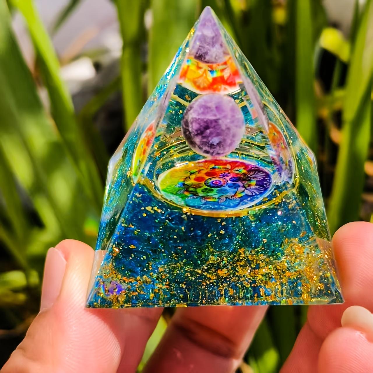 Opal & Blue Sand Orgone Pyramid – Feng Shui Crystal Healing for Living Room Energy Balance, Positive Chi Home Decor, Spiritual Gift for Housewarming Christmas