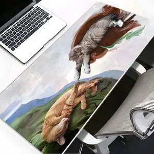Playful Adam Parody with Cats Pattern Large Gaming Mouse Pad,Aesthetic Desktop Protection Pad,Desktop Accessory,Mousepad,Washable Rubber Pad Non-Slip Lock Edge Multi-Size Mouse Pad Suitable For Home Office,Good Gift for Family and Friends