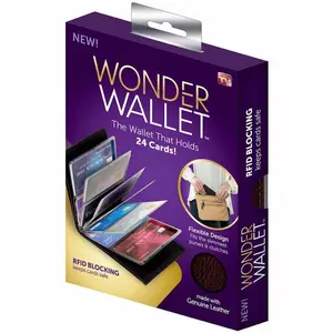 Wonder Wallet Black Leather Amazing Slim Thin RFID Wallets Amazing Slim Genuine Leather Wallet w/RFID Protection As Seen on TV