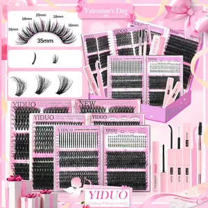 YIDUO False Lash Clusters Kit Gift Packs 6 boxes Mix Styles 1846Pcs Lash Clusters Kit, Volume/ Mega/ Full/Spikes/Bottom Extensions Kit With Bond and Seal makeup tools with Everything You Need for Beginners and Proficient, DIY at Home
