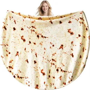 Burritos Tortilla Throw Blanket (Beige, 71 inches), Giant Realistic Funny Food Blanket for Adults and Teenagers, Novelty Sided Round Tortilla Wrap Home for All