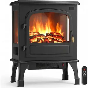 26" Freestanding Electric Fireplace Stove with 3D Flame Effect, Adjustable Brightness & Remote Control, Portable Electric Fireplace Heater with 12-Hour Timer, Overheat Protection, Child Lock, Charcoal