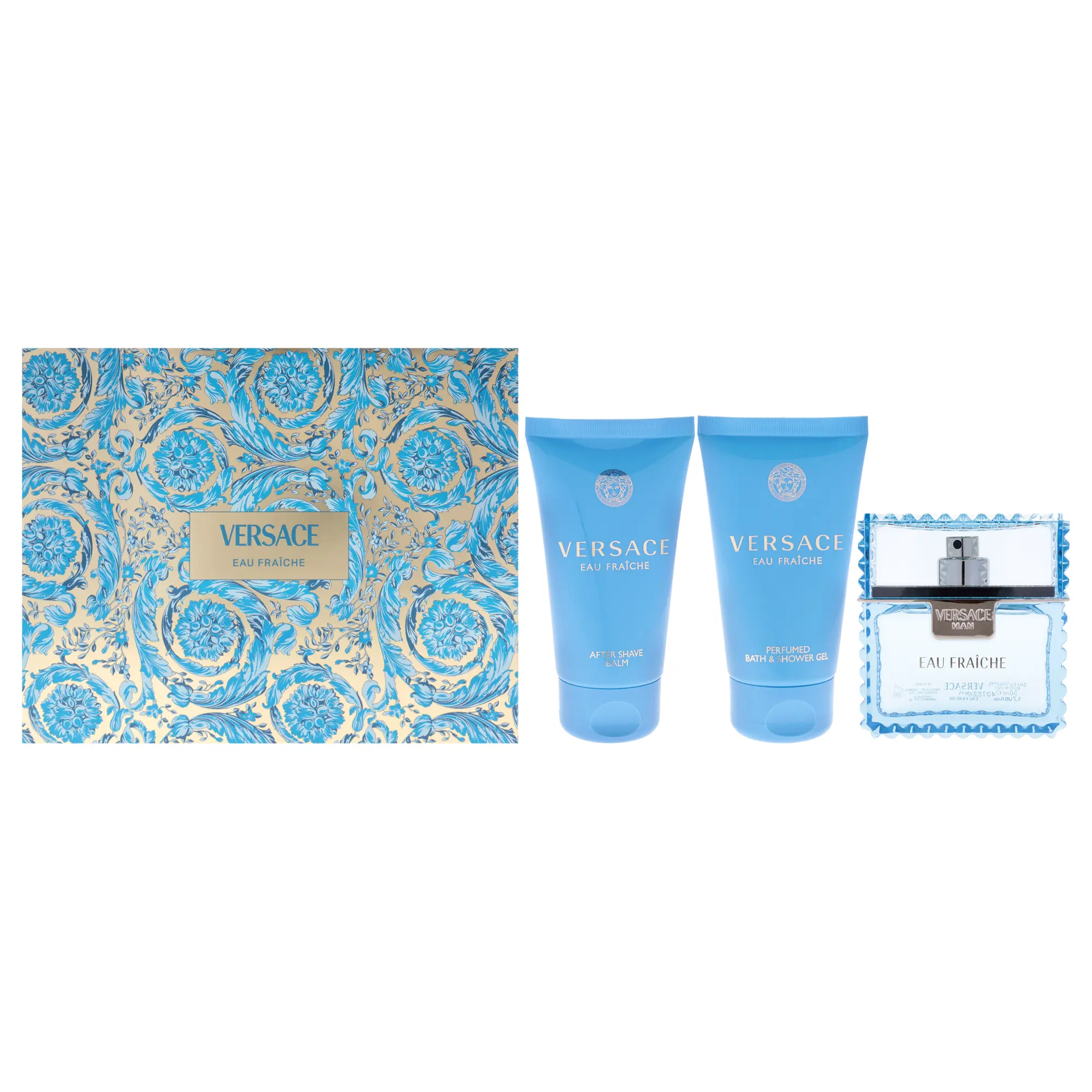 Versace Man Eau Fraiche 3-Piece Set – 1.7oz EDT, Shower Gel & Balm | The Ultimate Fresh Grooming Gift