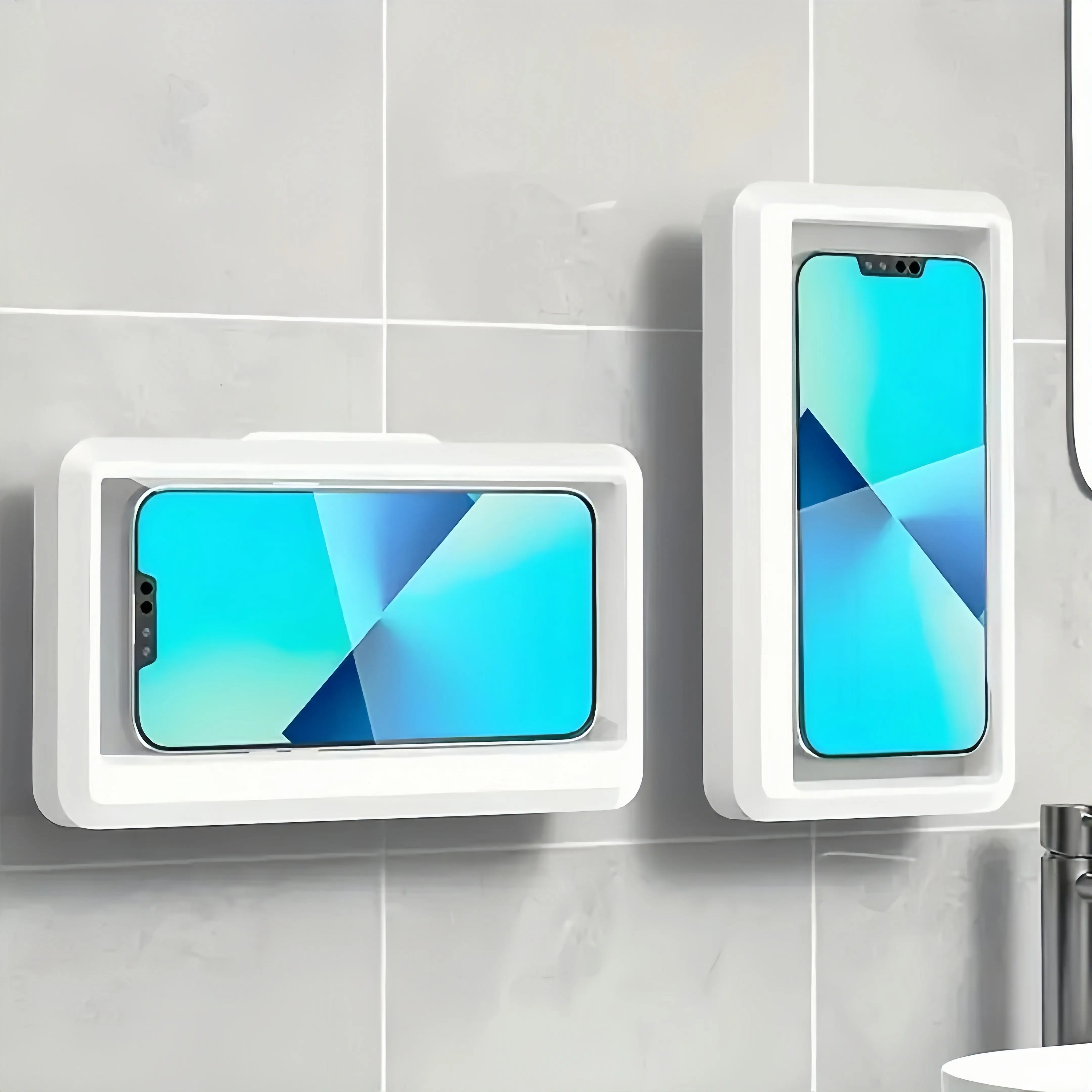 Waterproof Shower Phone Holder 360° Rotatable Wall Mount for 4-7 inch Smartphones, Hands Free Bathroom Kitchen Accessory