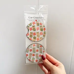 Aimeemarieco Car Coaster Set - Handmade with Love Floral & Geometric Design - Perfect for Car Cup Holders - Durable & Stylish Car Accessories