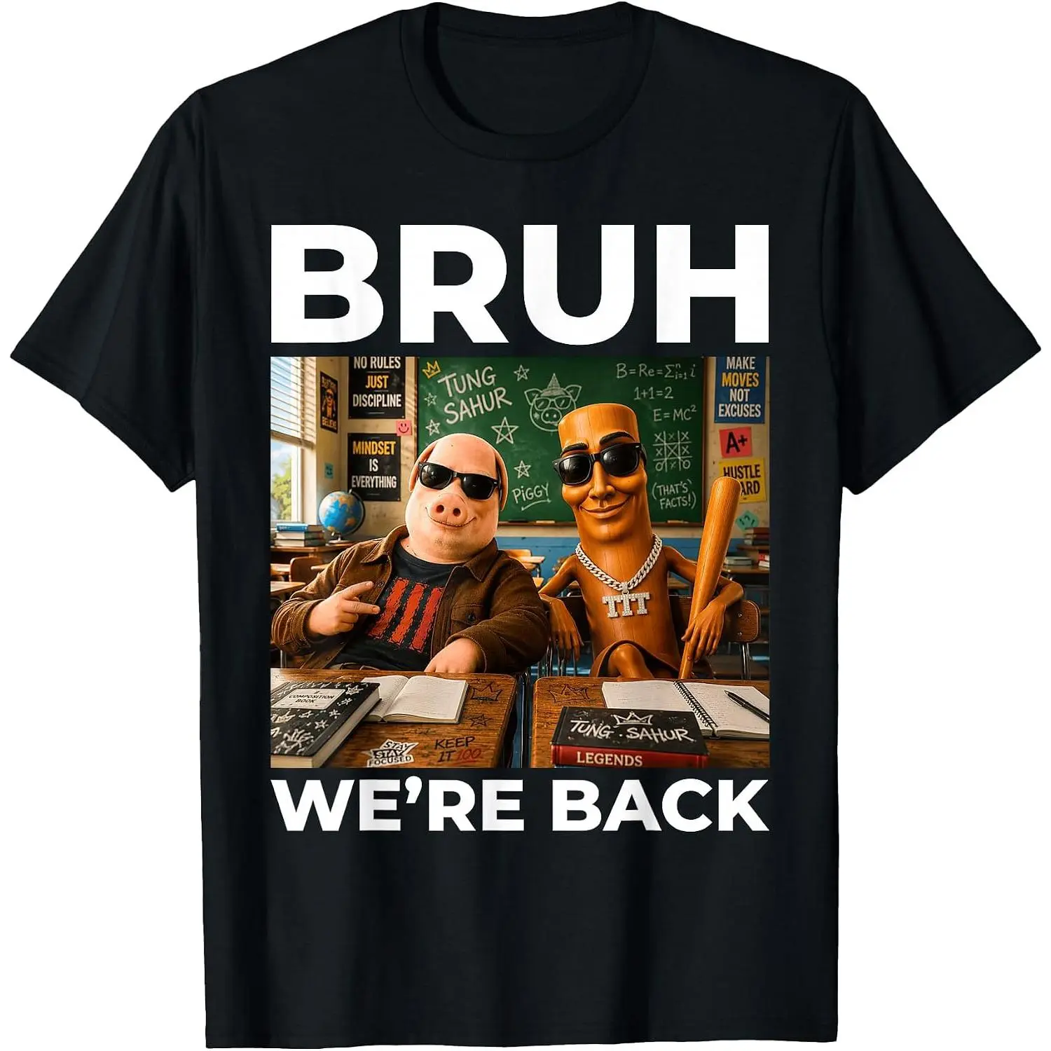 Brainrot Dynamic Duo Tung Sahur John Pork Back School Meme T-Shirt Women Men Unisex  Clothing Streetwear